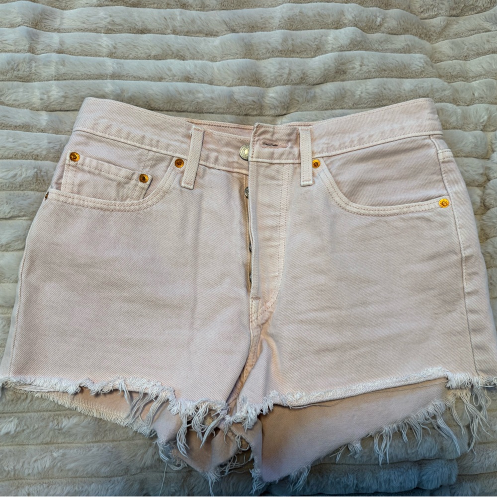 Levi's 501 Light Pink Frayed Jean Shorts